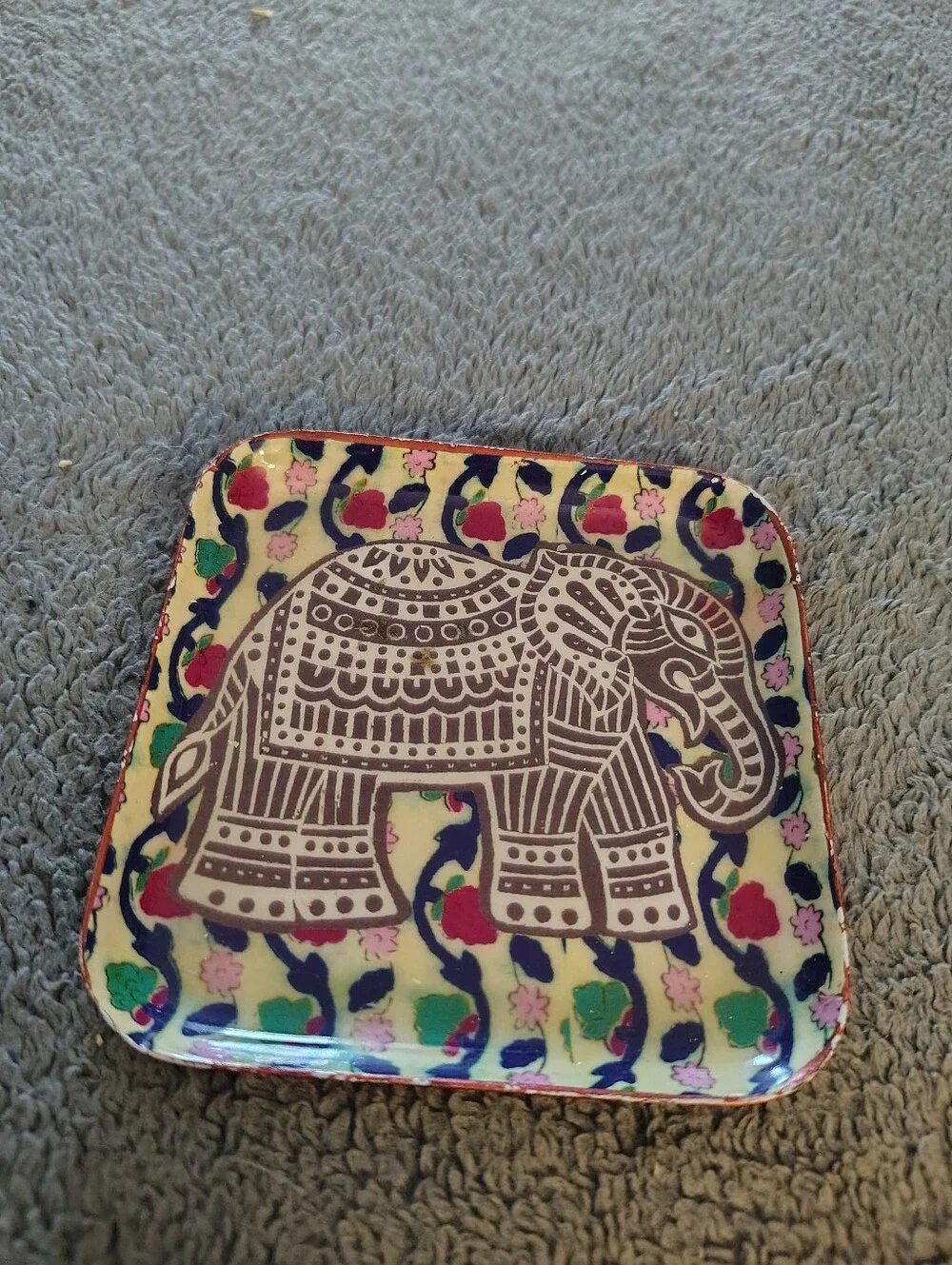 Vintage Copper Trinket Dish Hand Painted Enamel